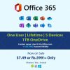Office 365 Lifetime ProPlus 5 Devices + 1TB OneDrive + MS TEAMS+Custom User Name