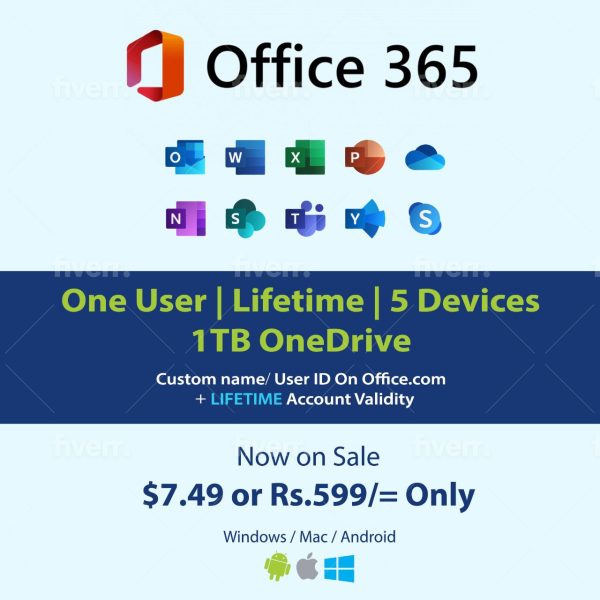 Office365 Lifetime 1TB onedrive Custom name 5 devices 1